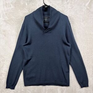 John Varvatos Luxe‎ Sweater Men's Size L Shawl Collar Knit Blue Merino Blend